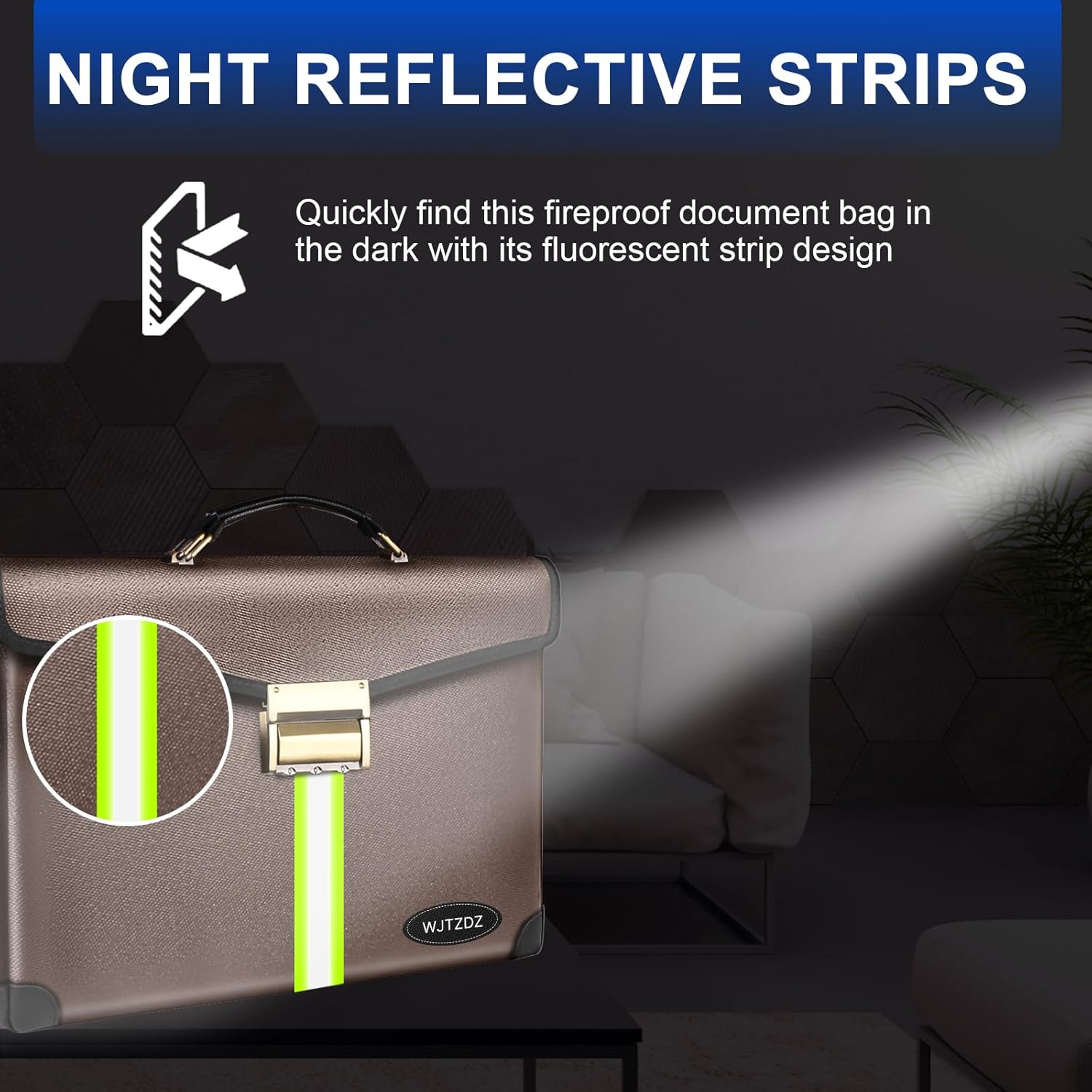 6500°F Fireproof Document Bag with Lock,Upgraded Large Capacity Fireproof/Waterproof Money Bag with Zipper/Reflective Strip,Storage Pouch for A4 Letter Size Document,Cash,Cell Phone,Passport