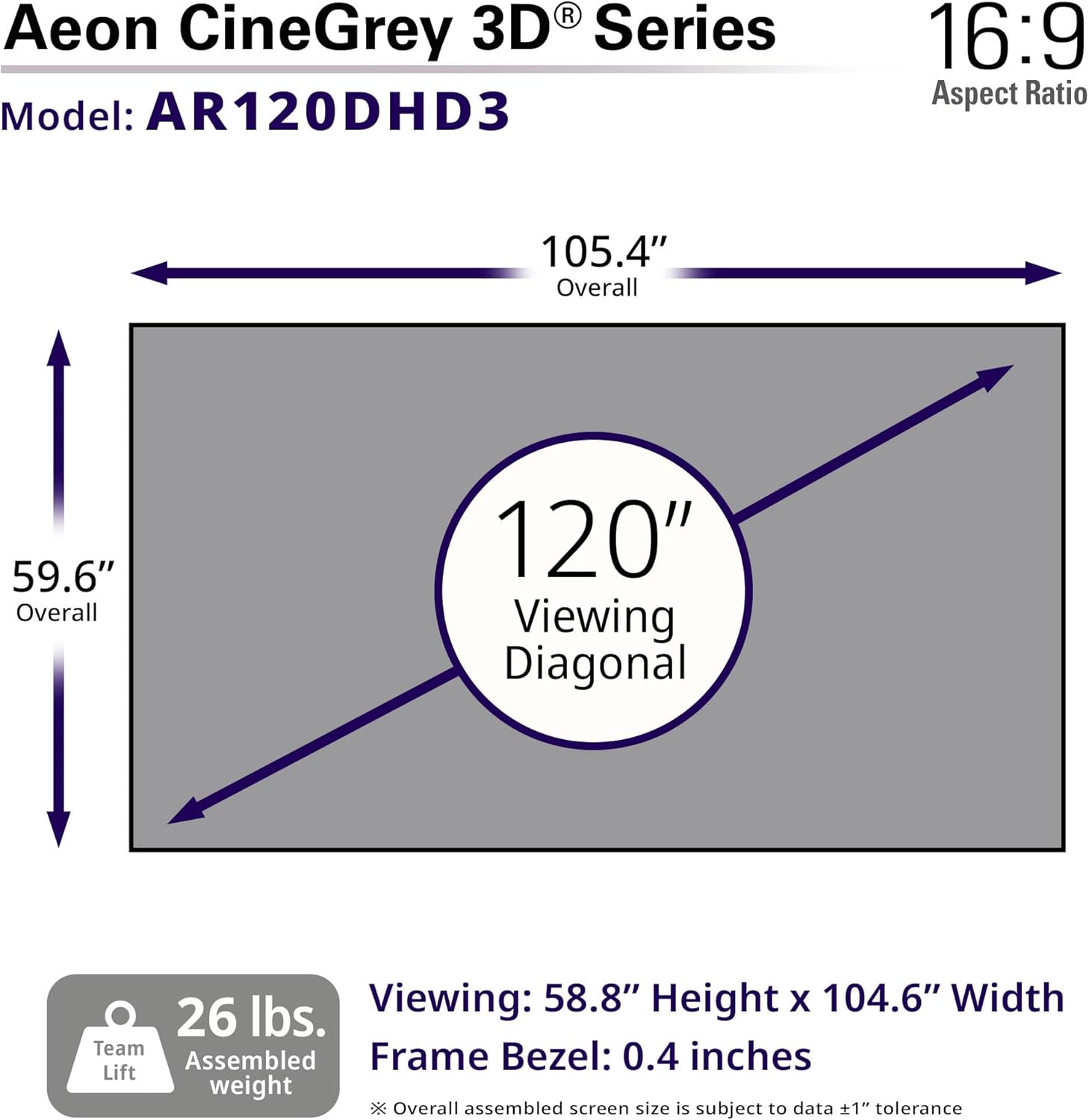 Elite Screens Aeon CineGrey 3D, 120" Fixed Frame CLR/ALR Projector Screen 16:9, Standard Throw Projection, Edge Free Ceiling & Ambient Light Rejecting, Wall-Mounted, for Movie Home Theater, AR120DHD3