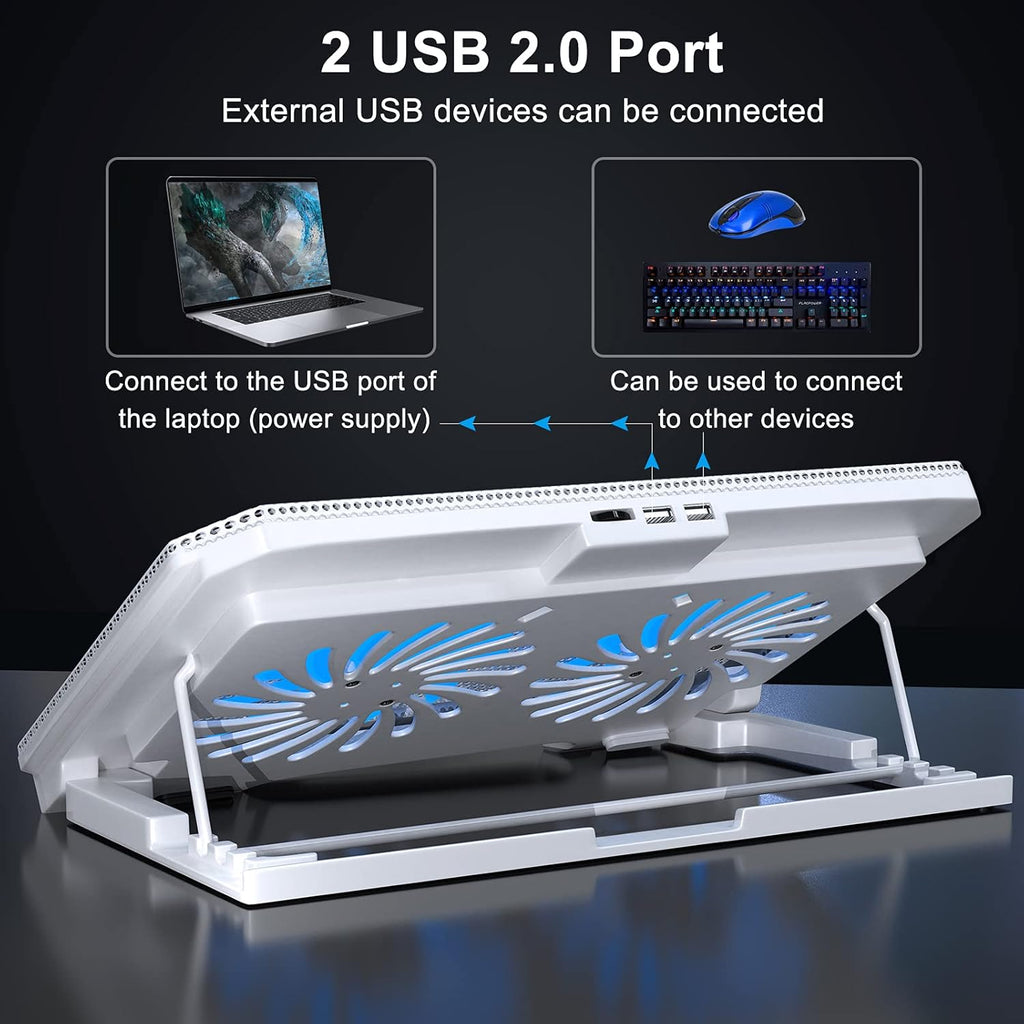 Laptop Cooling Pad with Adjustable Height Two 5.1 Inches Fan 2 USB Ports Suitable for 12"-15.6" Laptops（White）
