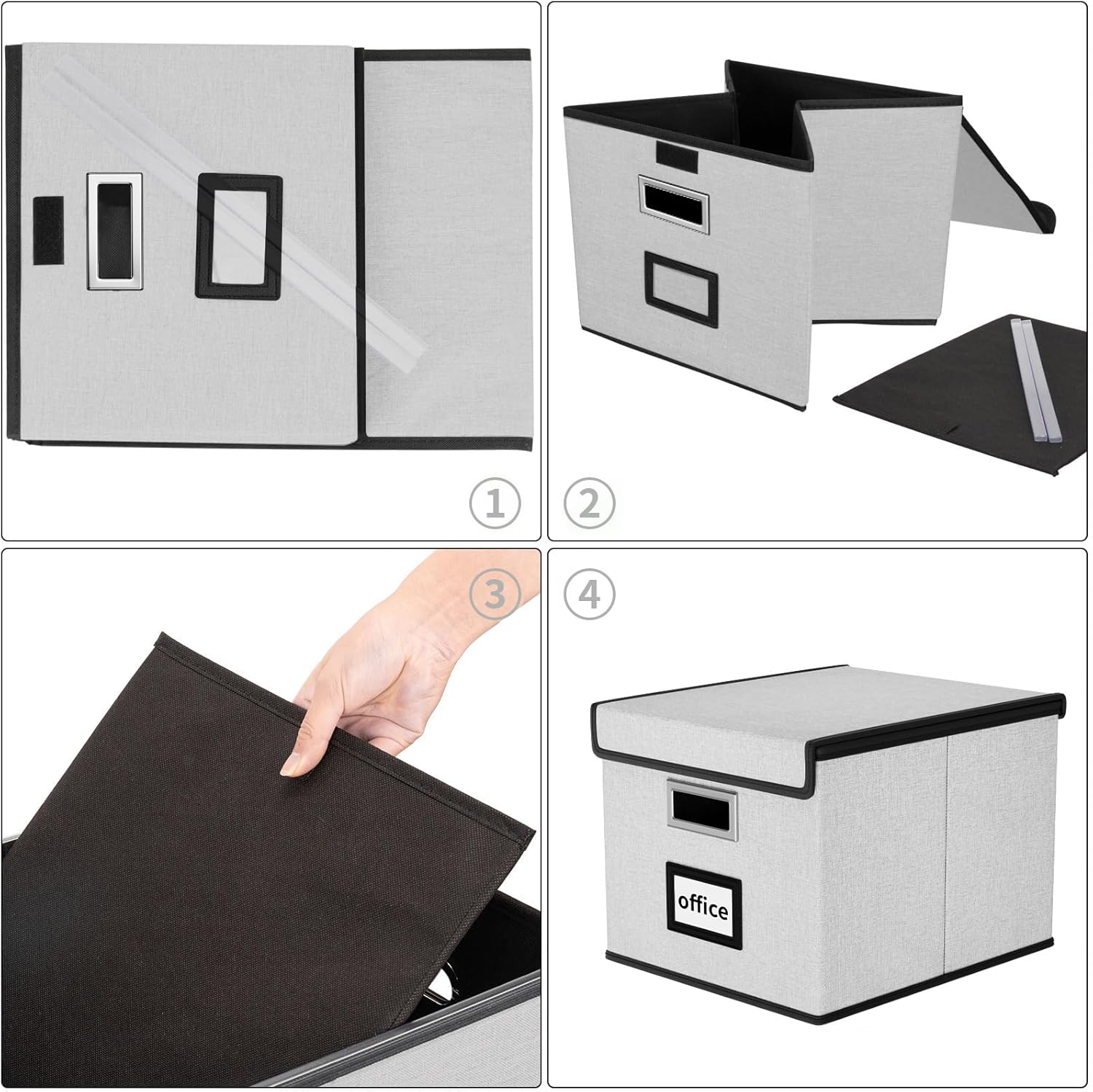 Huolewa File Organizer Box with Lid, Collapsible File Folder Organizer for Office Document Storage, Filing Box with Plastic Slide for Letter/Legal Size Hanging Files, Light Grey