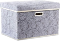 PRANDOM Larger Collapsible Storage Box with Lid [1-Pack] Fabric Decorative Storage Bin Cube Organizer Container Basket with Cover Handles for Bedroom Closet Living Room Gray 17.7x11.8x11.8 Inch