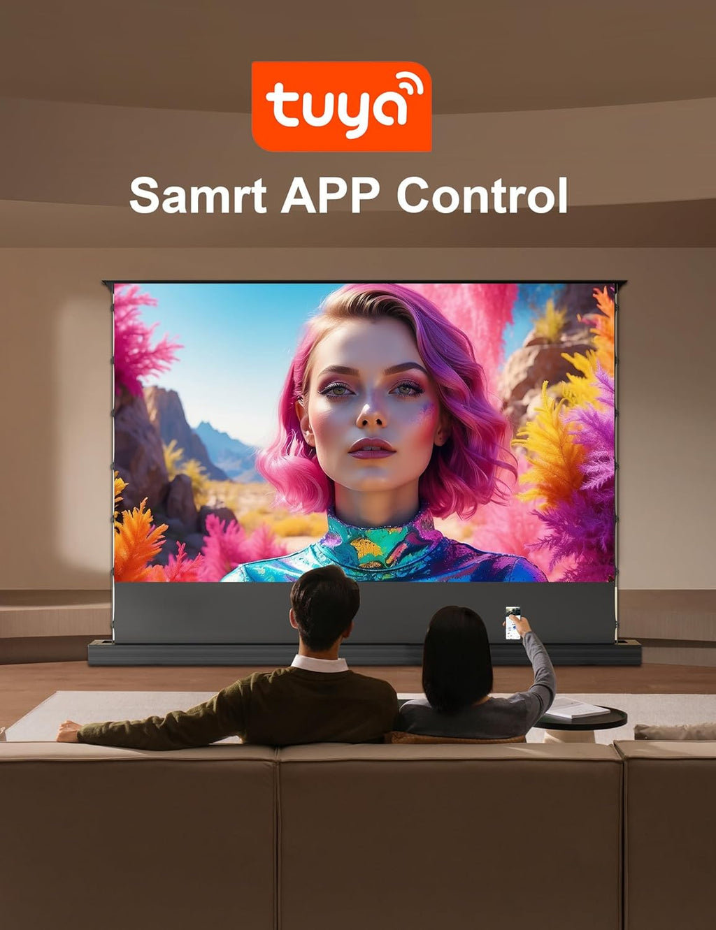 IN&VI 120" Motorized Floor Rising Projector Screen for Ultra Short Throw Projector,Ambient Light Rejecting Motorized Projector Screen 4K Ultra HD Active,CLR Movie Screen for Home Theater