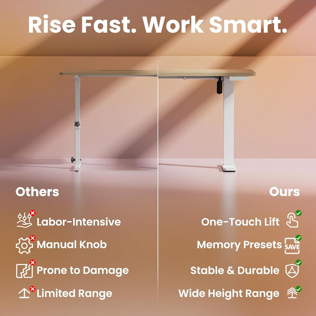 HUANUO Electric Standing Desk, 40 x 24 Inch Height Adjustable Computer Desk with Storage Bag, 4 Height Memory Settings, Sit Stand Up Desk for Home Office, Light Walnut