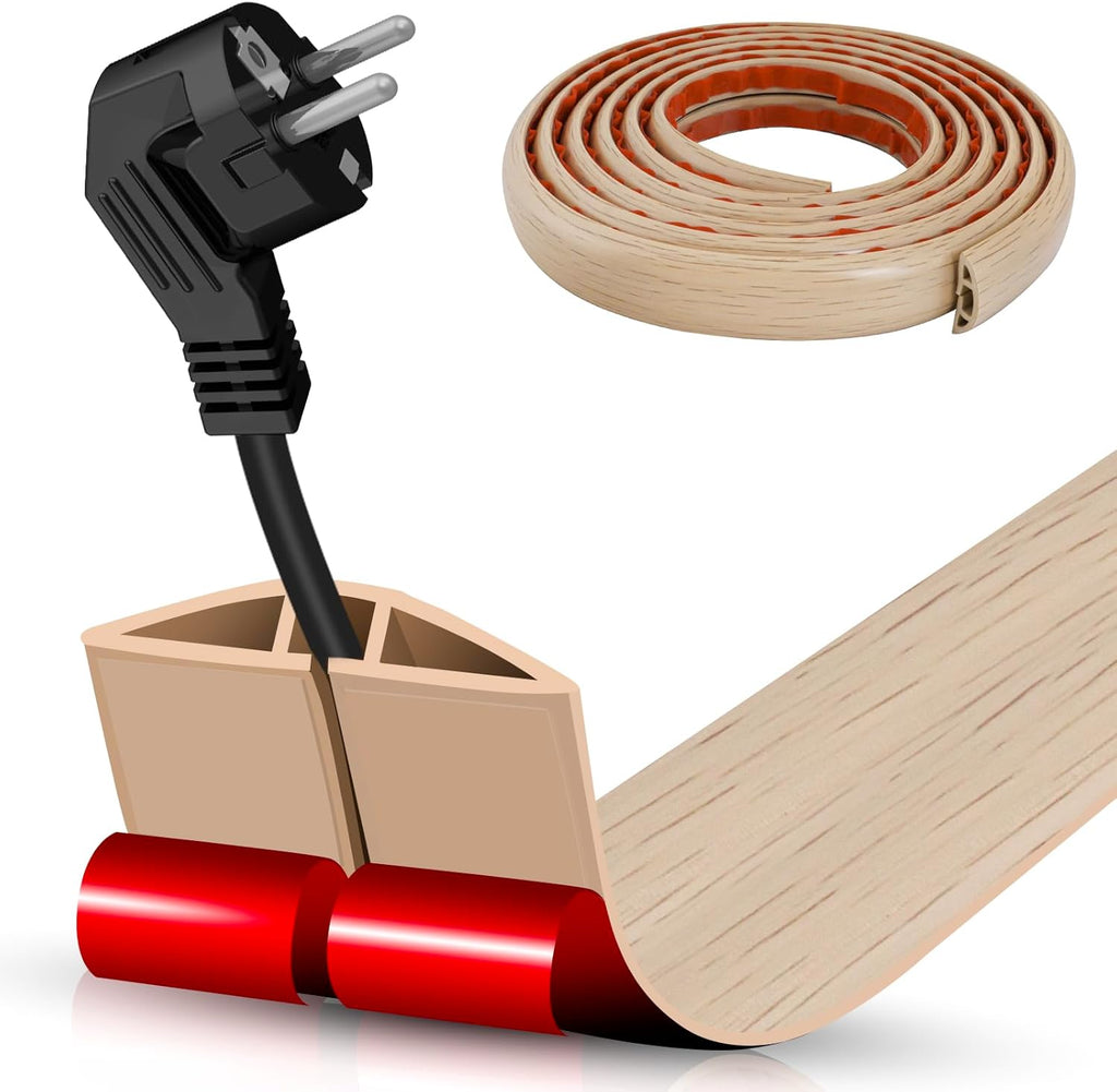Floor Cord Cover Self Adhesive Cord Hider,10FT Cable Management, Extension Strip Protector for Wires, Prevent Cable Trips for Offices, Gyms, Exhibitions Cavity:0.39"(W) x 0.27"(H) Yellow Wood
