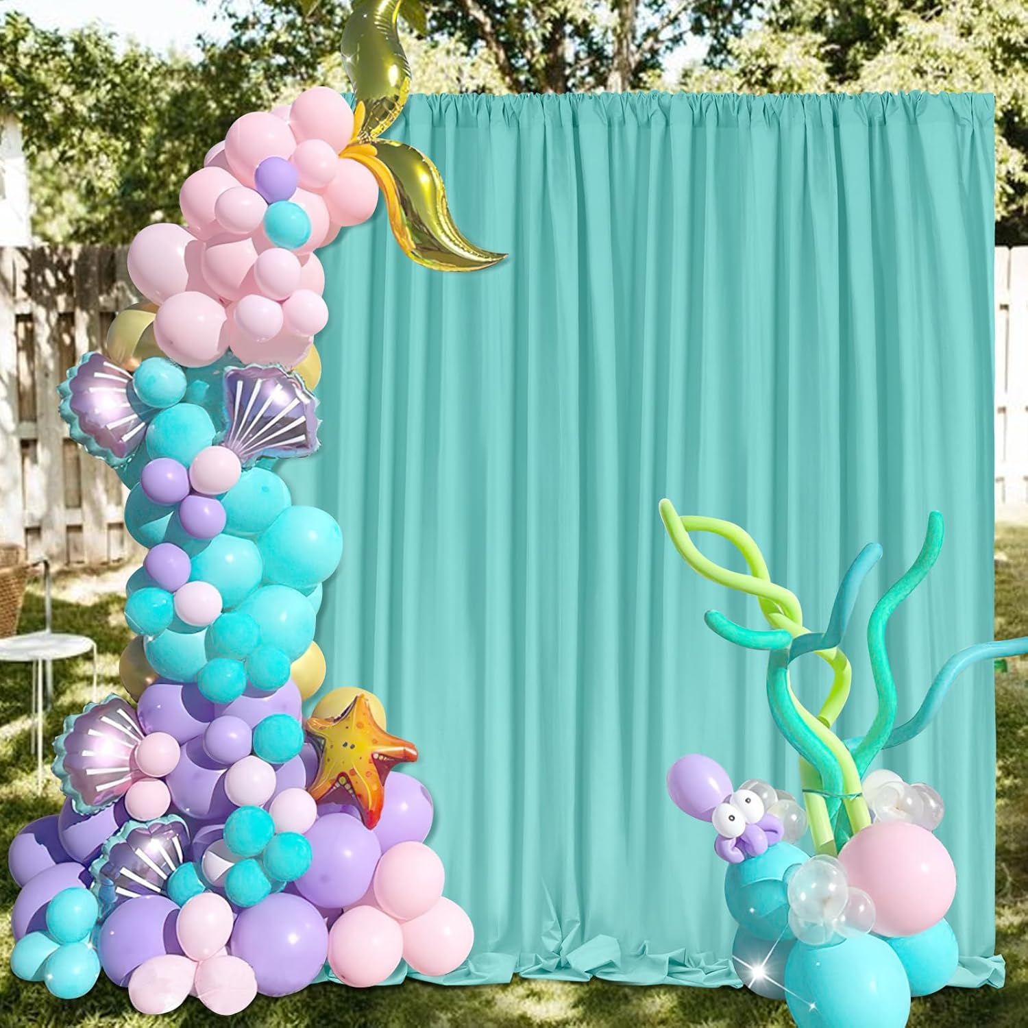 SoarDream Turquoise Backdrop Curtains Polyester 4 Panels 5ft x 10ft Photo Backdrop Drapes Mermaid Party Baby Shower Birthday Decorations