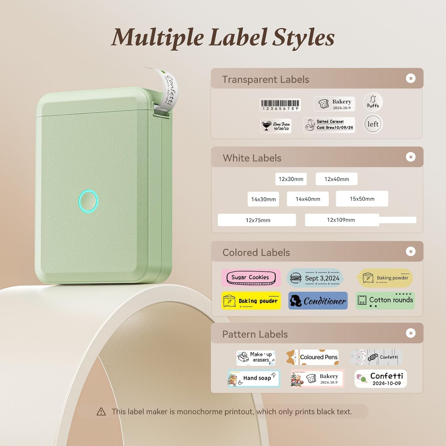 DEEPIN Label Maker Machine Portable Bluetooth Label Maker with Tape, Thermal Label Printer Multiple Templates for Phone, Mini Label Sticker Printer for Business Office Organization (Light Green)