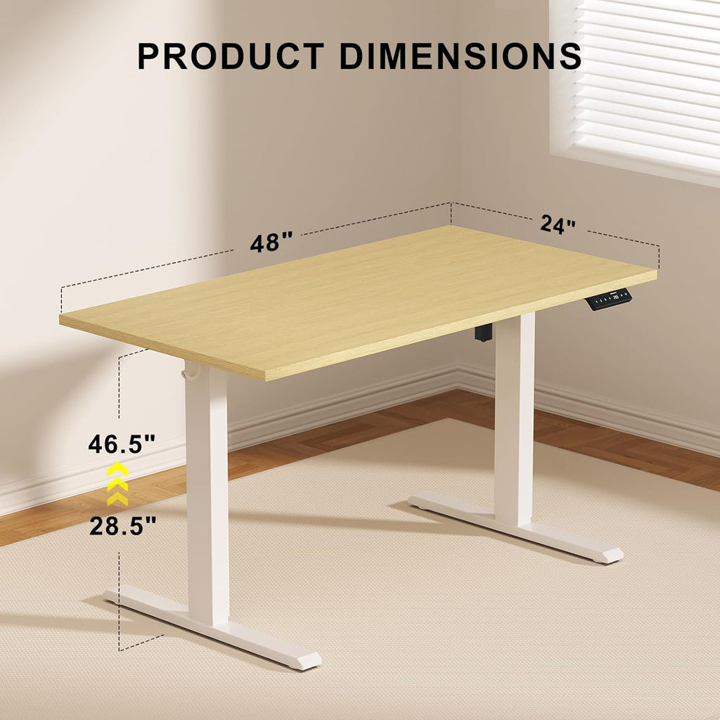 48x24 Inches Whole Piece Electric Standing Desk, Seamless One Piece Height Adjustable Sit to Stand up Desk for Home Office, Ergonomic Computer Workstation, Oak