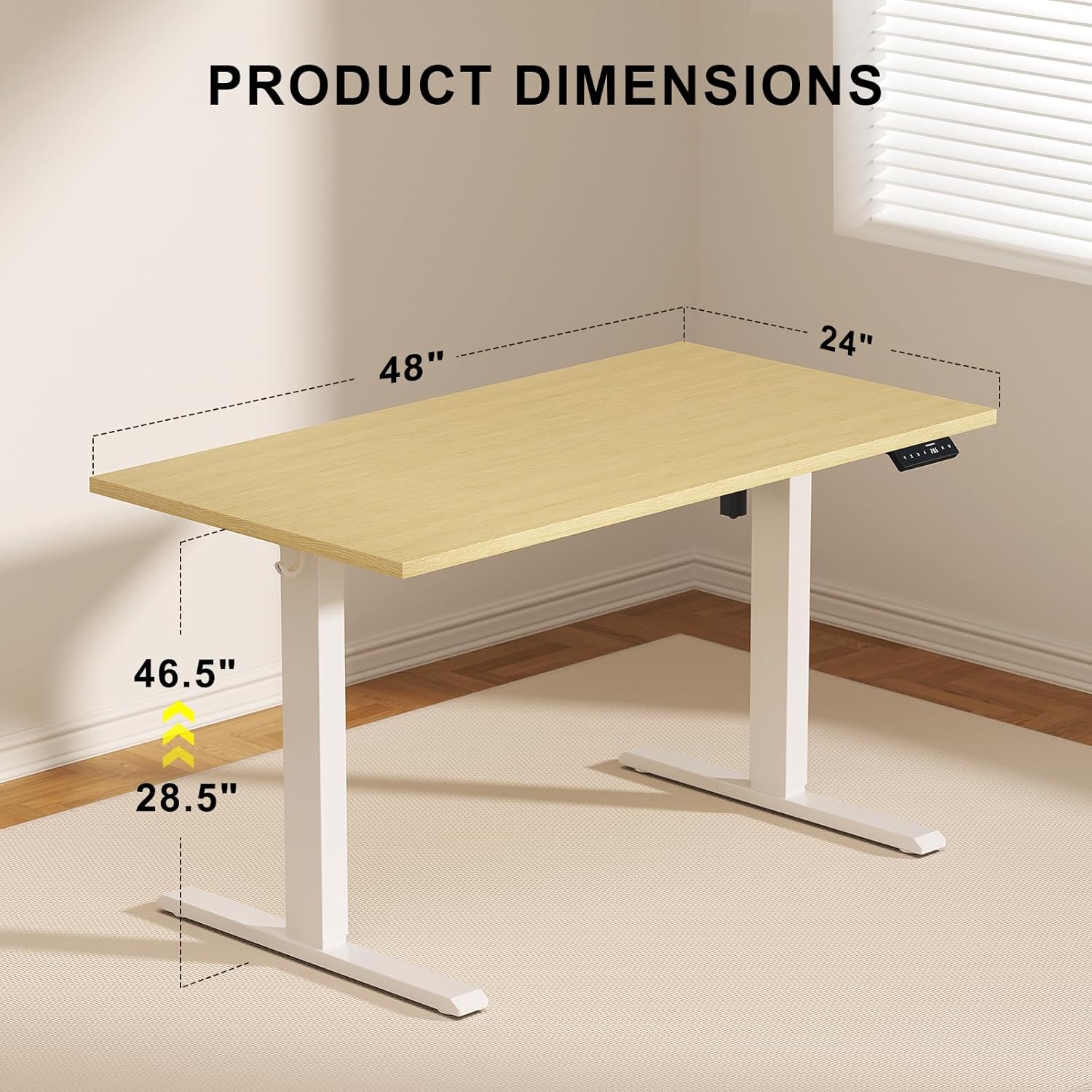 48x24 Inches Whole Piece Electric Standing Desk, Seamless One Piece Height Adjustable Sit to Stand up Desk for Home Office, Ergonomic Computer Workstation, Oak