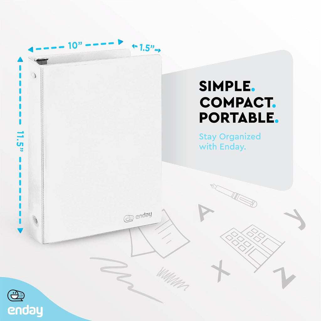 1 Inch 3 Ring Binder 1” Binder White Clear View Cover with 2 Inside Pockets, Colored School Supplies Office and Home Binders, 6 Pack – by Enday