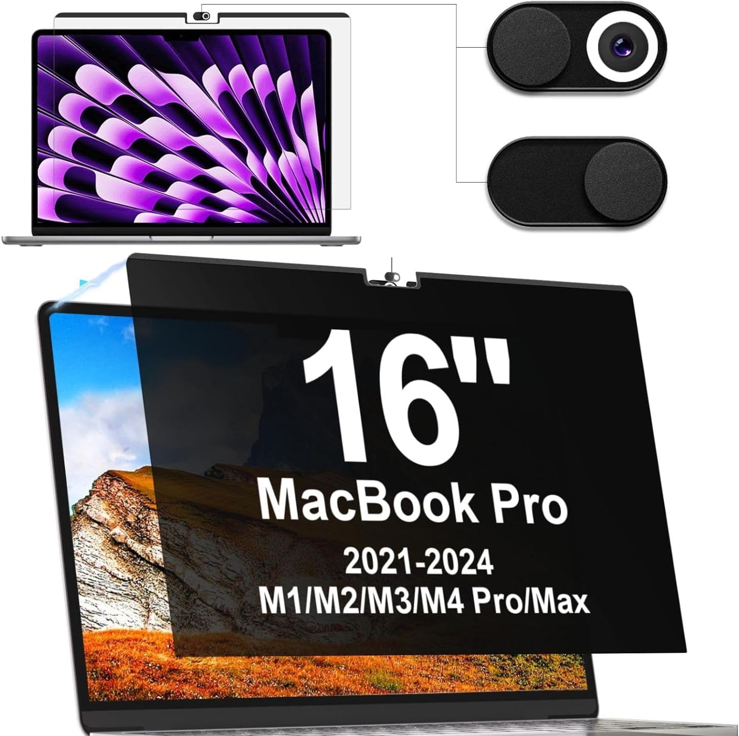IPROKKO Privacy Screen MacBook Pro 16 Inch (2021-2024, M1, M2，M3，M4), Magnetic Removable Anti Blue Light Glare Privacy Filter Compatible with Mac Pro 16In,Laptop Mac 16.2 Screen Protector