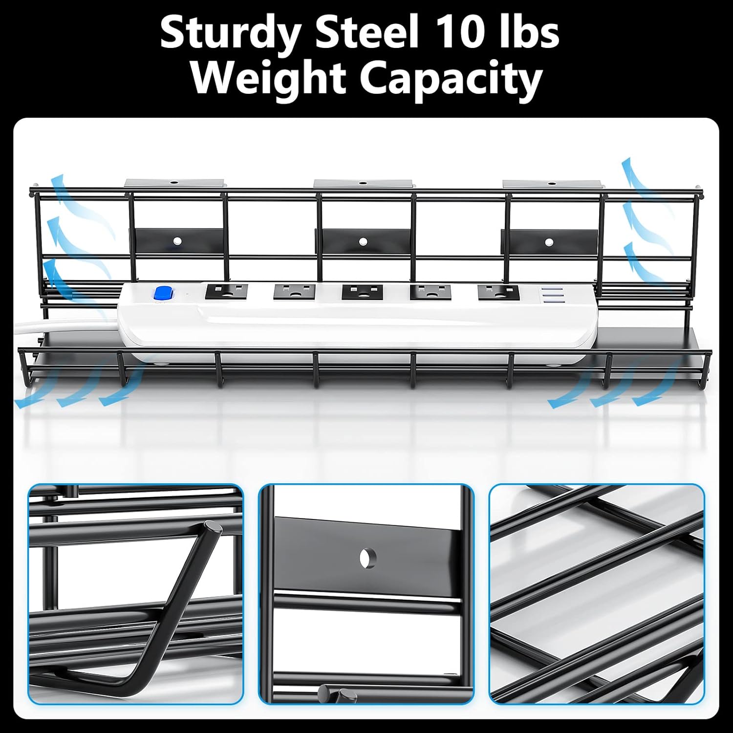 2 Pack DELAMU Under Desk Cable Management Tray, Metal Cord Cable Organizer for Desk, Easy Install Pre-drilled Wire Management Wire Organizer for Office & Home