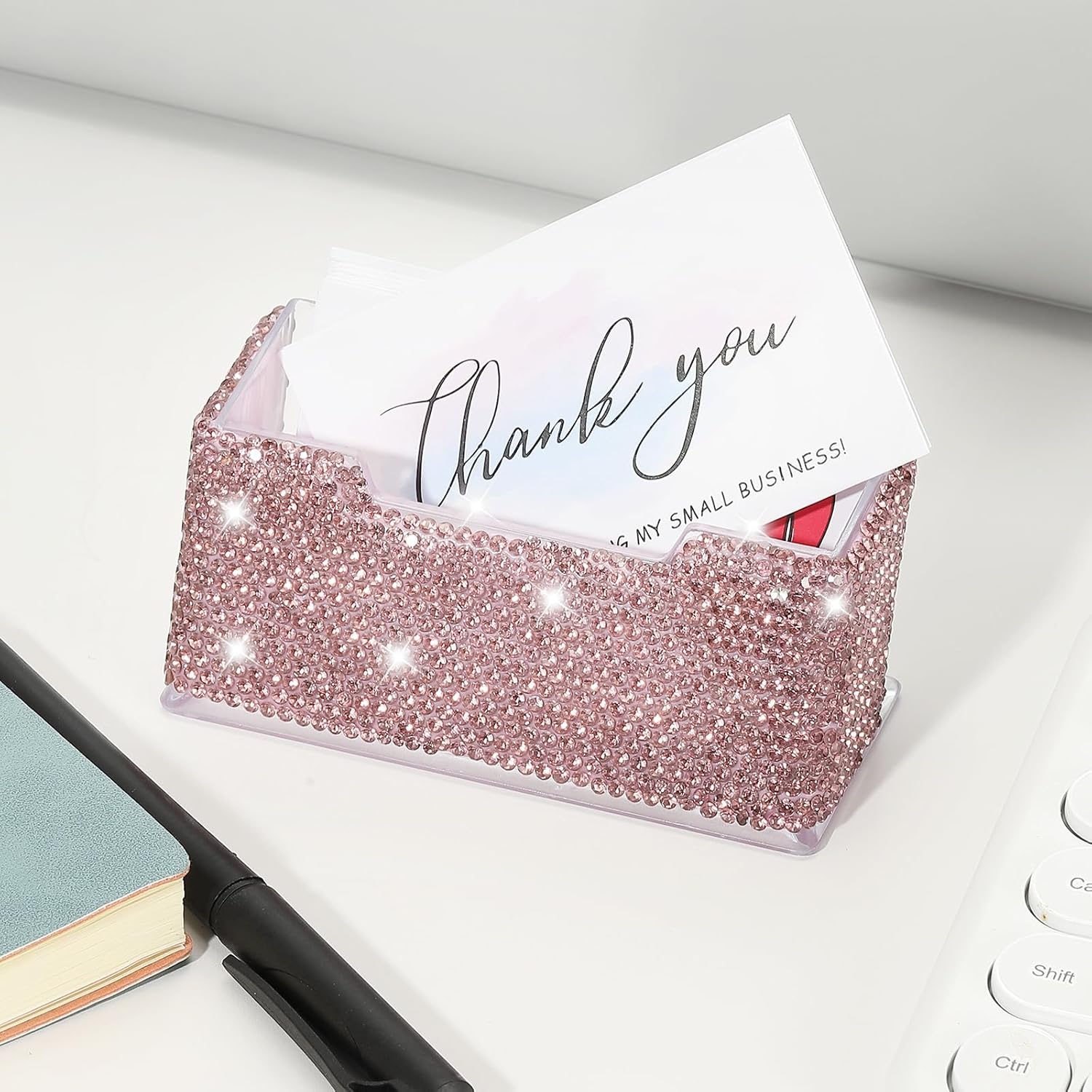 PATIKIL Rhinestone Business Card Holder, Crystal Business Card Holders Bling Business Card Organizer Display Stand for Desktop Desk Office Exhibition, Purple