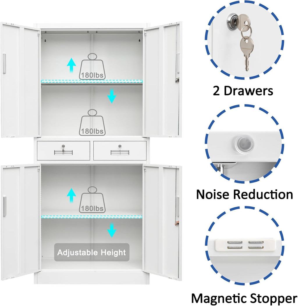 BESFUR Metal Storage Cabinet, Locking Storage Cabinet with Drawers and Adjustable Shelves for Garage, Office, Classroom - White