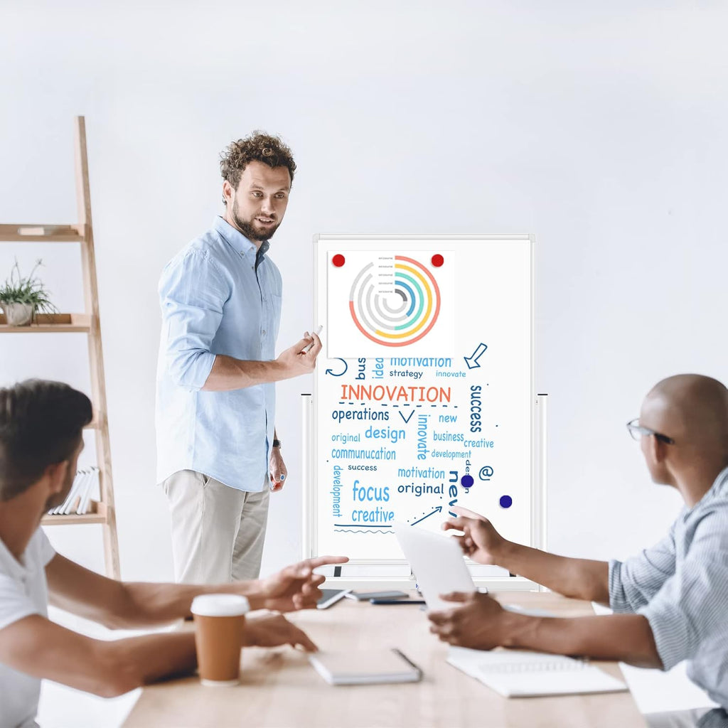 H-Qprobd Magnetic Whiteboard Mobile Dry Erase Board with Stand 40"x28" Double Side Rolling Whiteboards on Wheels for Home, Office & School