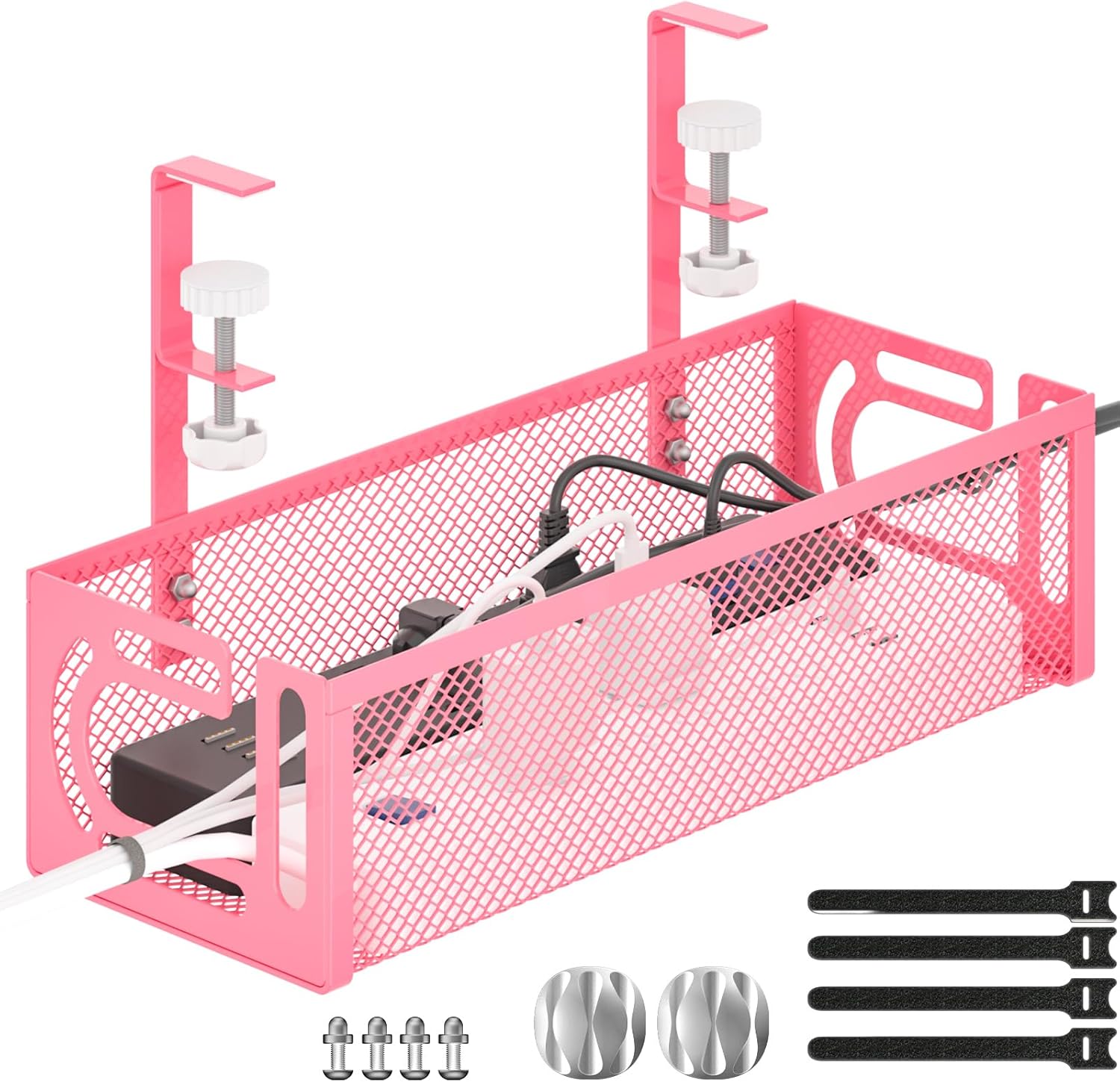 Under Desk Cable Management Tray, 15.7'' No Drill Steel Desk Cable Organizers, Wire Management Tray Cable Management Rack Cord Storage(1 Pack-Black)