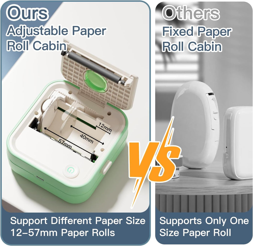 Label Maker Machine, HD Mini Sticker Printer with 7 Rolls Paper, Portable Thermal Print Pod Supports 12-57mm Papers, Bluetooth Pocket Printer for Home, Kitchen, School (Green)