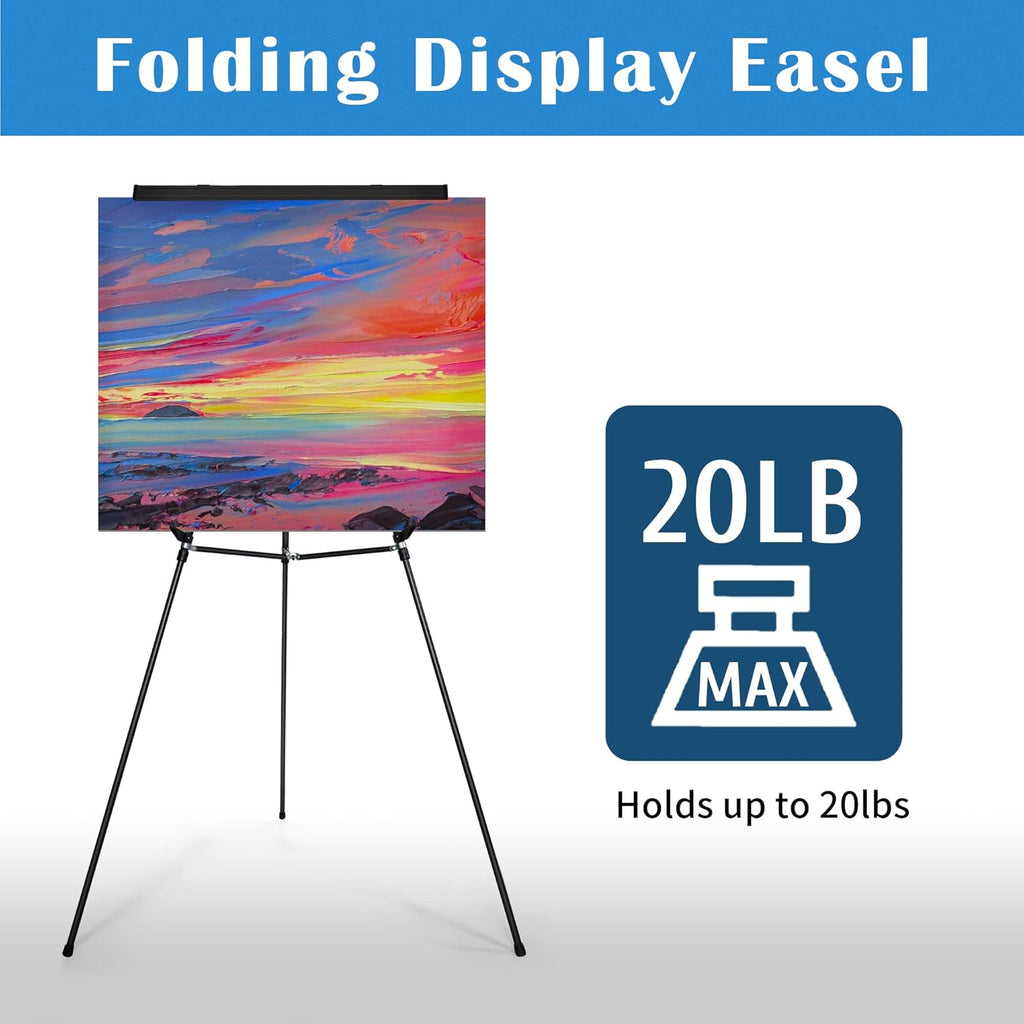 Falling in Art Aluminum Flip Chart Display Easel Stand with Adjustable Floor for Boardroom, Whiteboard, Paper Pads, Signage, 63 1/2'' High, Black,2 Pack