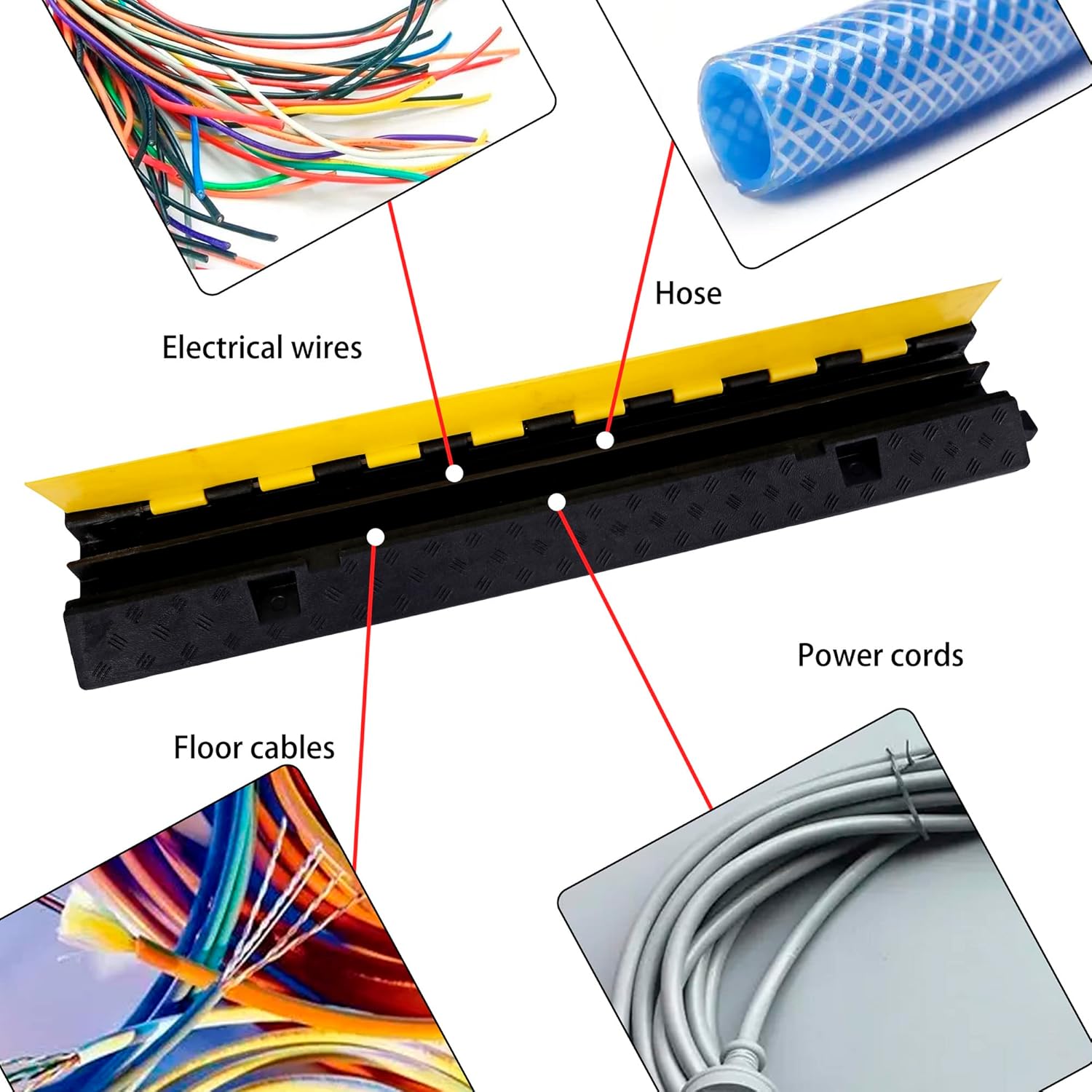 Rubber Cable Ramp Cord Cover Cable Protector Ramps Wire Hose Protective 22000Lbs Load Capacity Traffic 2 Channel Speed Bump for Asphalt Concrete Gravel Driveway Indoor Outdoor, 3 Packs