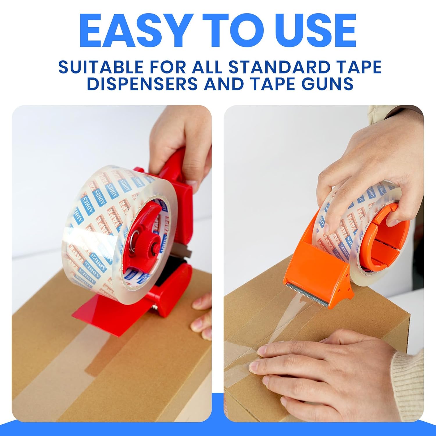 ADHES 48 Rolls Packing Tape with Dispenser Gun, 2.6 Mil Heavy Duty Packaging Tap for Shipping, Moving and Storing, 1.88 Inch x 55Yards, Super Clear