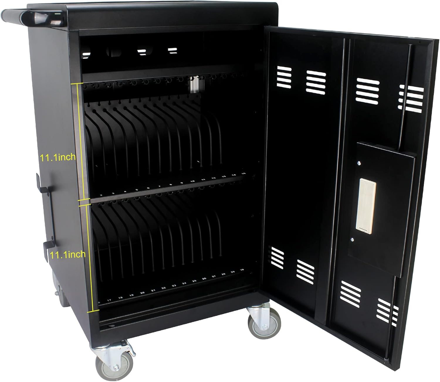 32 Device Charging Cart with Combination Lock, Laptop and Tablet Mobile Charging Cabinet for Up to 16.3" Devices with Cord Management, Desktop Charging and Storage Locker for Classroom or Office.Black