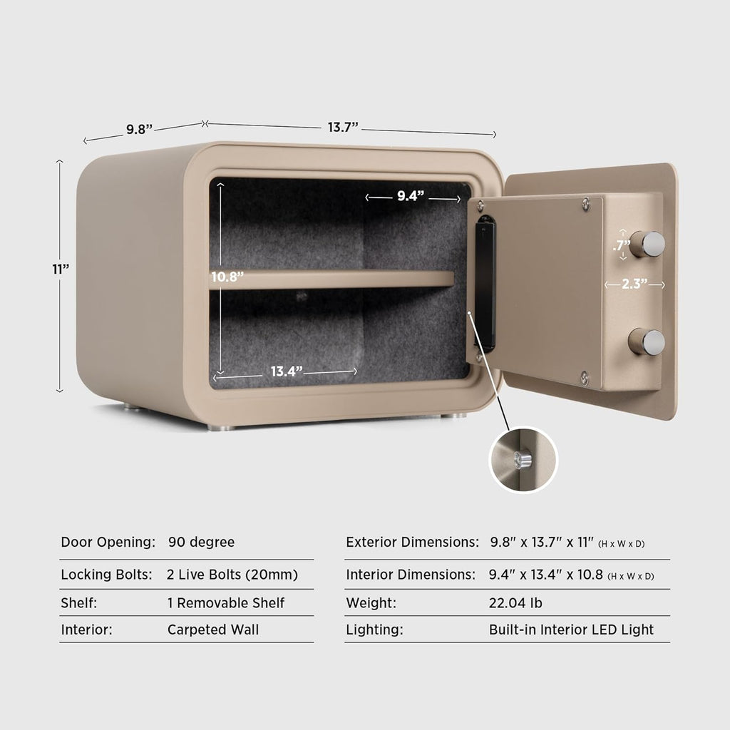 Home Safe Box, Digital Small Personal Safes, caja fuerte, Security Money Closet Electronic Lock Box with Keypad for Pistol Cash Jewelry, Document, Hotel, Dorm, Office (1.0cuft Sand)