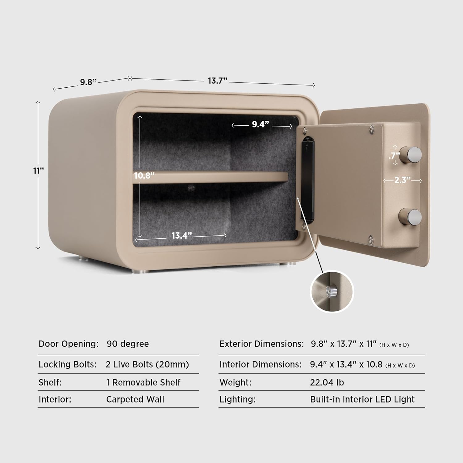 Home Safe Box, Digital Small Personal Safes, caja fuerte, Security Money Closet Electronic Lock Box with Keypad for Pistol Cash Jewelry, Document, Hotel, Dorm, Office (1.0cuft Sand)