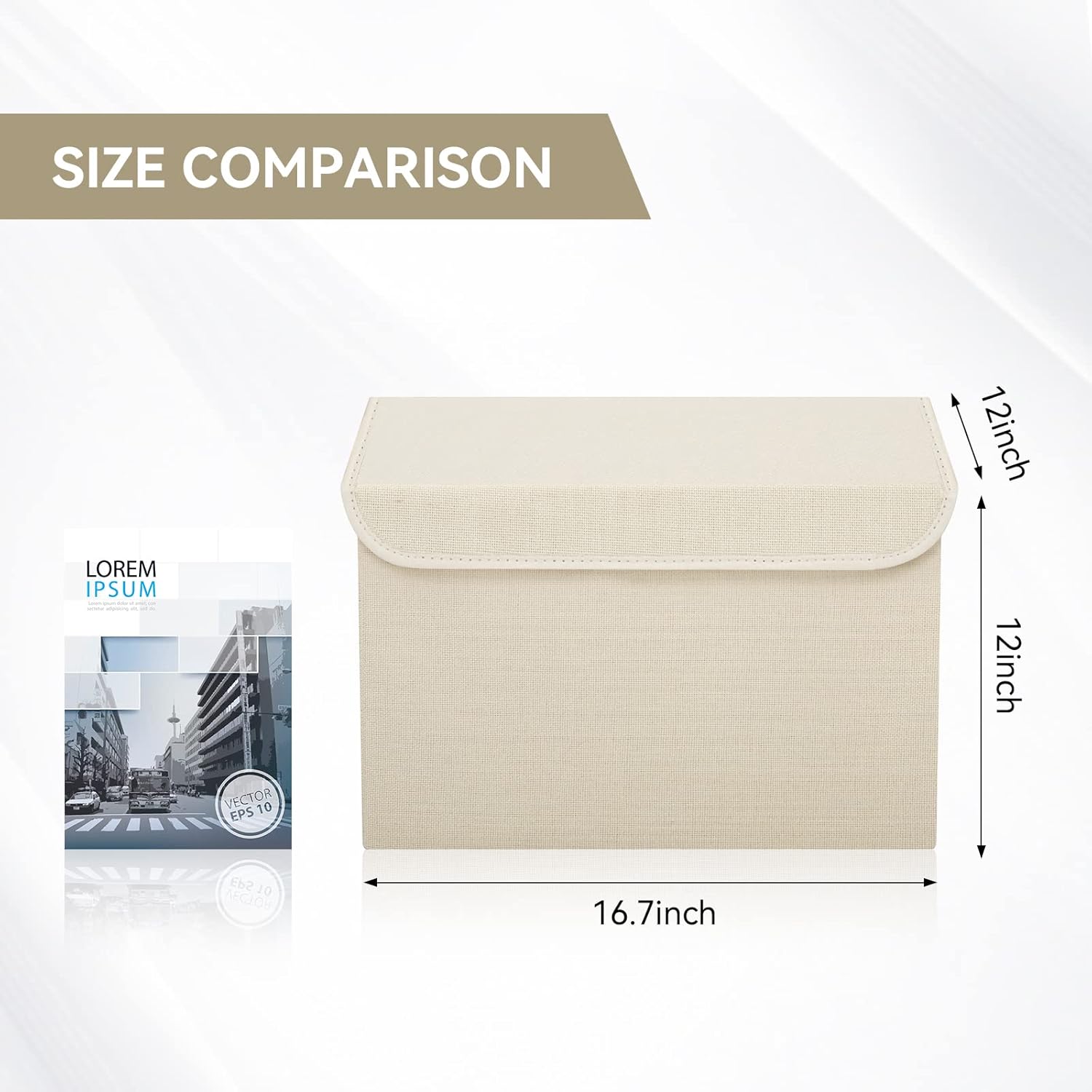 Large 42 Quarts Collapsible Stackable Storage Bins Cube with Lids [3-Pack] Foldable Fabric Linen Storage Boxes, Closet Organizer Baskets with Label for Home (16.7 x 12 x 12", Beige)