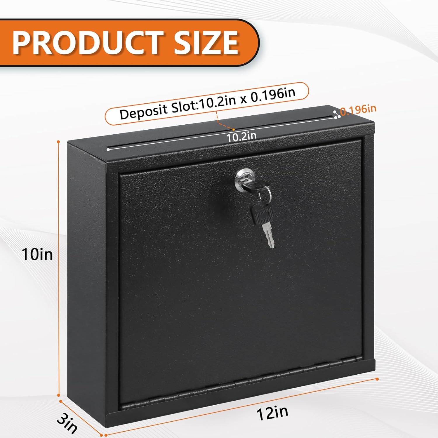 KYODOLED Suggestion Box with Lock and Slot, Wall Mounted Small Mailbox for Office, Key Drop Box with 50 Free Suggestion Cards, Safe Lock Box, Ballot Box, Donation Box, 3W x 10H x 12L Inch, Black