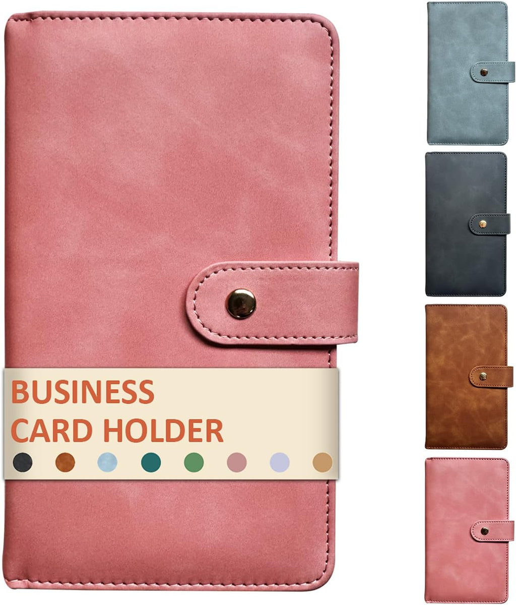 Leather Professional Business Card Holder Book Organizer, 240 Card Slots Capacity Booklet, Premium PU Name Cards Storage Folder with Soft Cover, Credit Card Binder Holder for Men/Women (Pink)