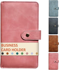 Leather Professional Business Card Holder Book Organizer, 240 Card Slots Capacity Booklet, Premium PU Name Cards Storage Folder with Soft Cover, Credit Card Binder Holder for Men/Women (Pink)
