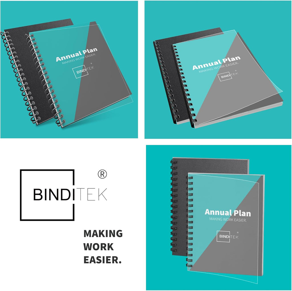 Binditek 200 Pack Binding Covers and Backs Set, 8.5 x 11 Inches, 100 Clear PVC (10 Mil), 100 Sand-Textured Polycovers (12Mil), Letter Size