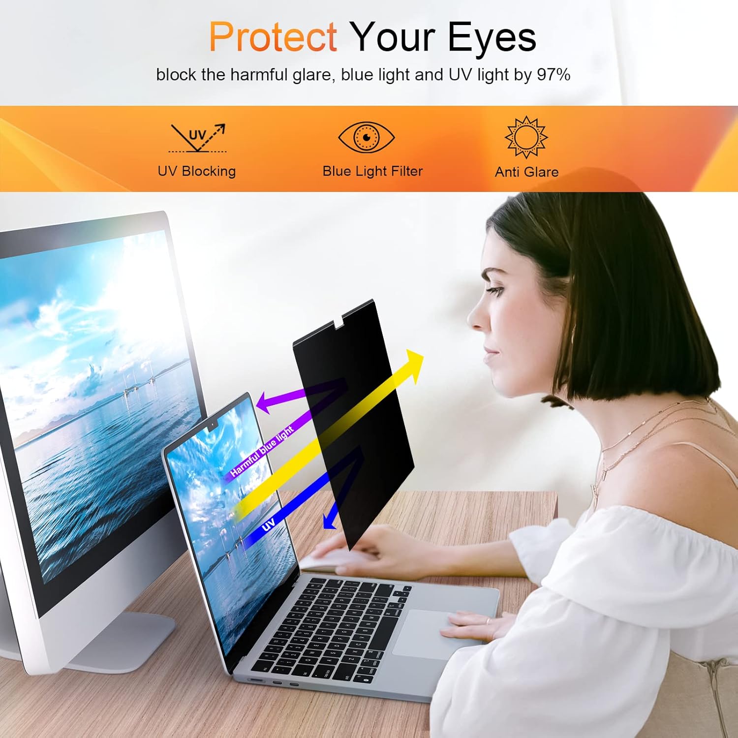 Privacy Screen MacBook Pro 16 Inch 2021-2024 (M1-M2-M3-M4,), Magnetic Removable Anti Blue Light Glare Filter Privacy Screen Protector