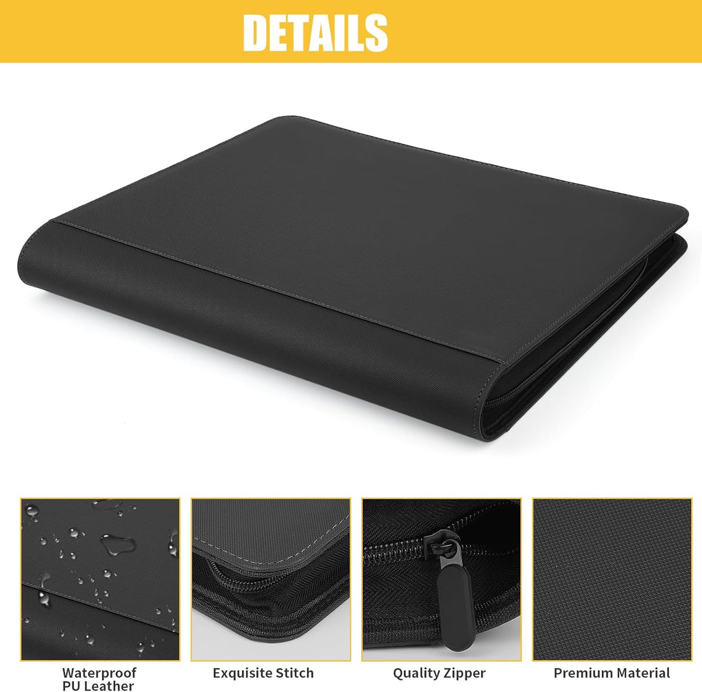 PU Card Binder - 16 Pocket, Premium Holder Folders for 1000+ Cards, Double Sided Pocket Album for MTG, TCG (Black)