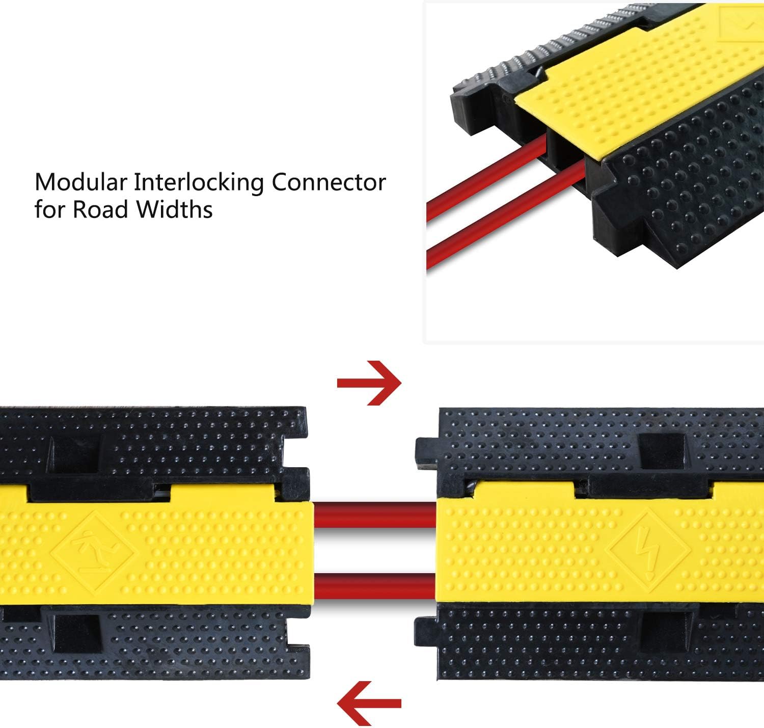 2 Pack Rubber Cable Ramp Hose Cable Protector Ramp 2 Channel 22000Lbs Load Capacity Traffic Speed Bump Wires Power Lines Extension Cord Cover for Indoor Outdoor