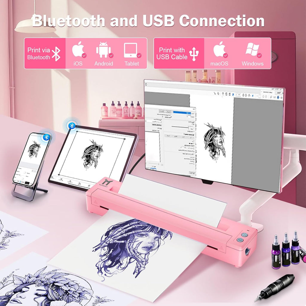P19 Wireless Tattoo Stencil Printer Bluetooth Thermal Temporary Tattoo Transfer Printer Machine Kit for Tattoo Artists & Beginners