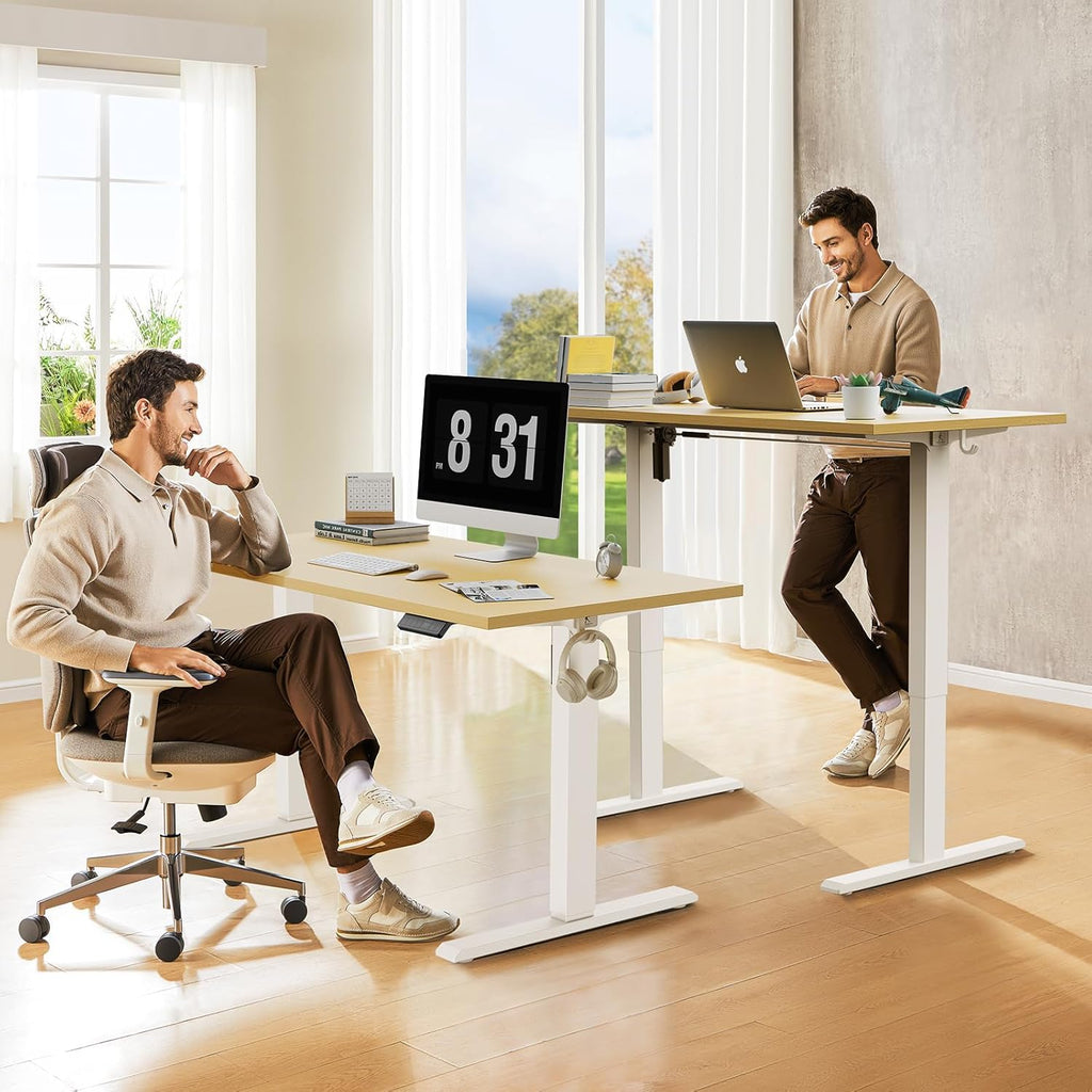 55x28 Inches Whole Piece Electric Standing Desk, Seamless One Piece Height Adjustable Sit to Stand up Desk for Home Office, Ergonomic Computer Workstation, Oak