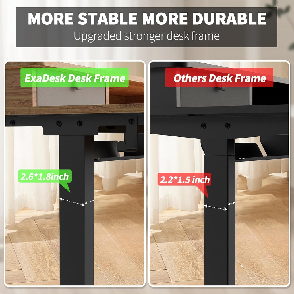 48 * 30 Inches Electric Standing Widened Desk Adjustable Height with 4 Drawers, Double Storage Shelves Stand Up Desk, Home Office Workstation Sit Stand up Desk (Light Rustic Brown)