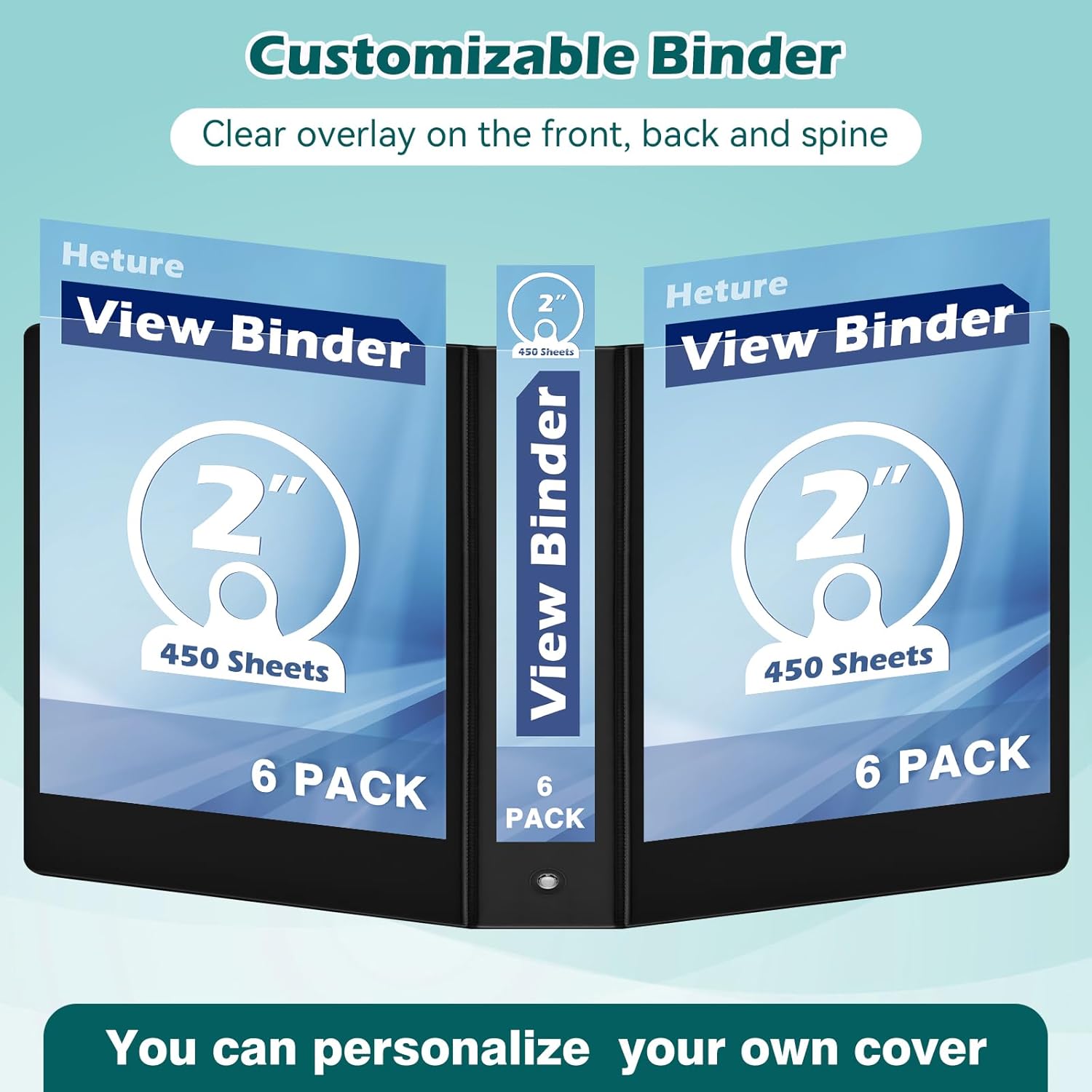 3 Ring Binder 2 Inch 6 Pack,2" Clear View with Round Rings, PVC-Free,Holds for 450 Sheets 8.5X 11 US Letter Size Paper, Durable Black Binders Perfect for Office,School and Home