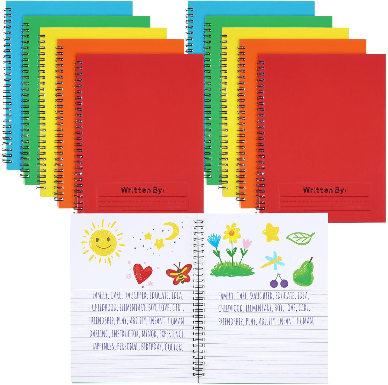 Henoyso 20 Pcs 100/50 Sheets Primary Composition Notebook K-2 Bulk Spiral Primary Journal Drawing Handwriting Practice for Kids Kindergarten 1st 2nd Back to School Supplies (Bright Color,50 Sheets)