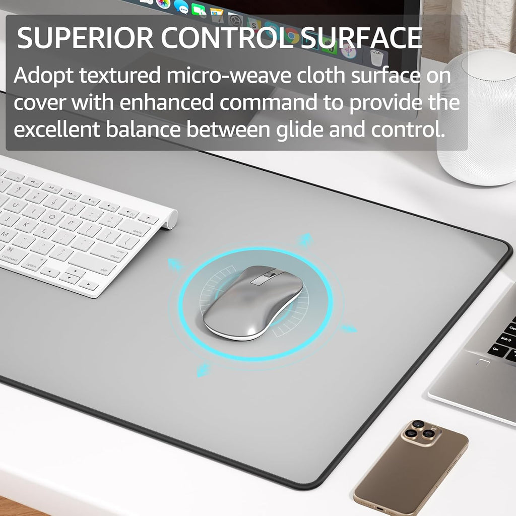 KTRIO Large Gaming Mouse Pad with Stitched Edges, Extended Mousepad with Superior Micro-Weave Cloth, Non-Slip Base, Water Resist Keyboard Pad for Gamer, Office & Home, 31.5x15.7in, Silver Grey