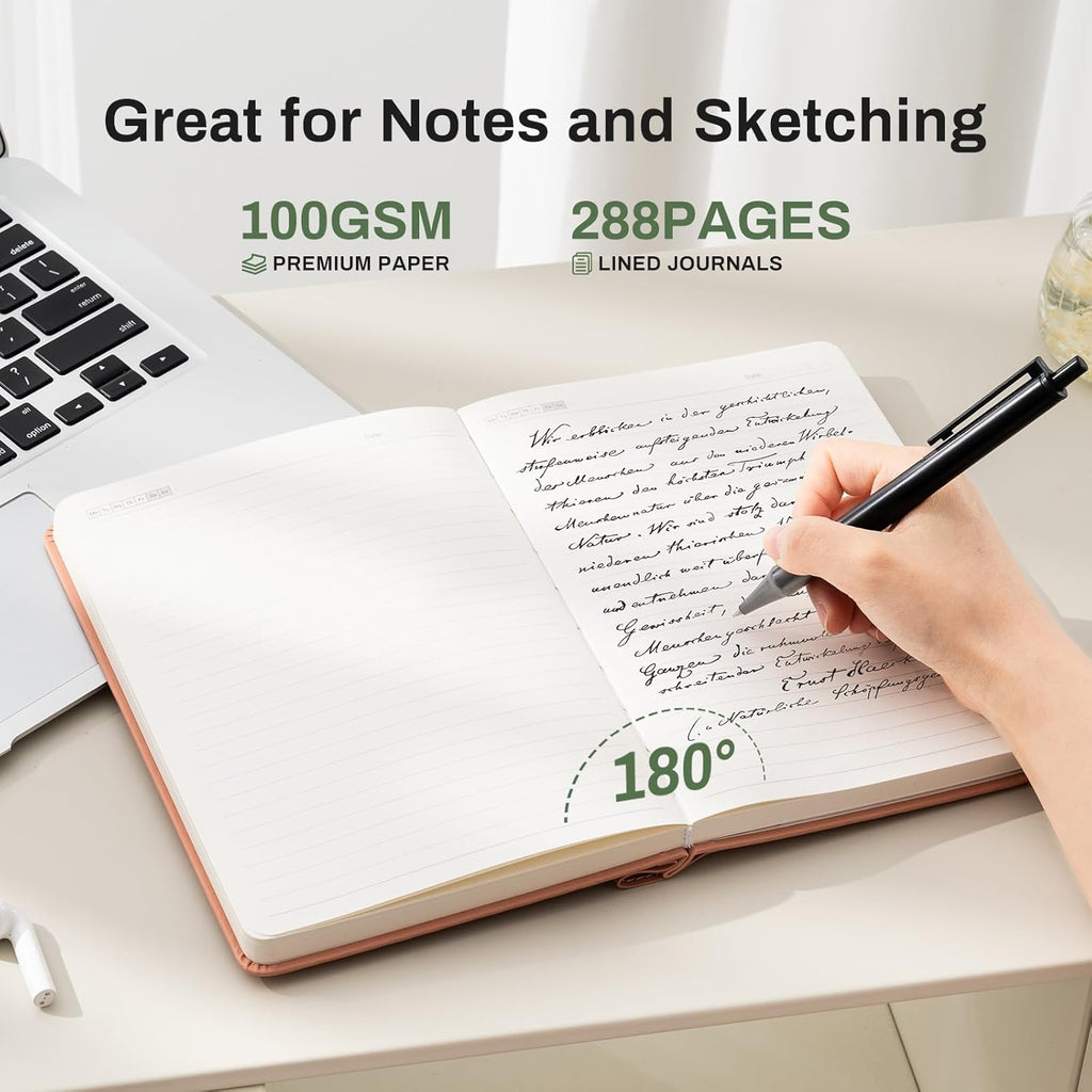 Lined Journal for Women 100 GSM 288 Pages Leather Journals for Writing A5 Hardcover Travel Journals Notebook Gift Set with Pen for Work Daily Writing