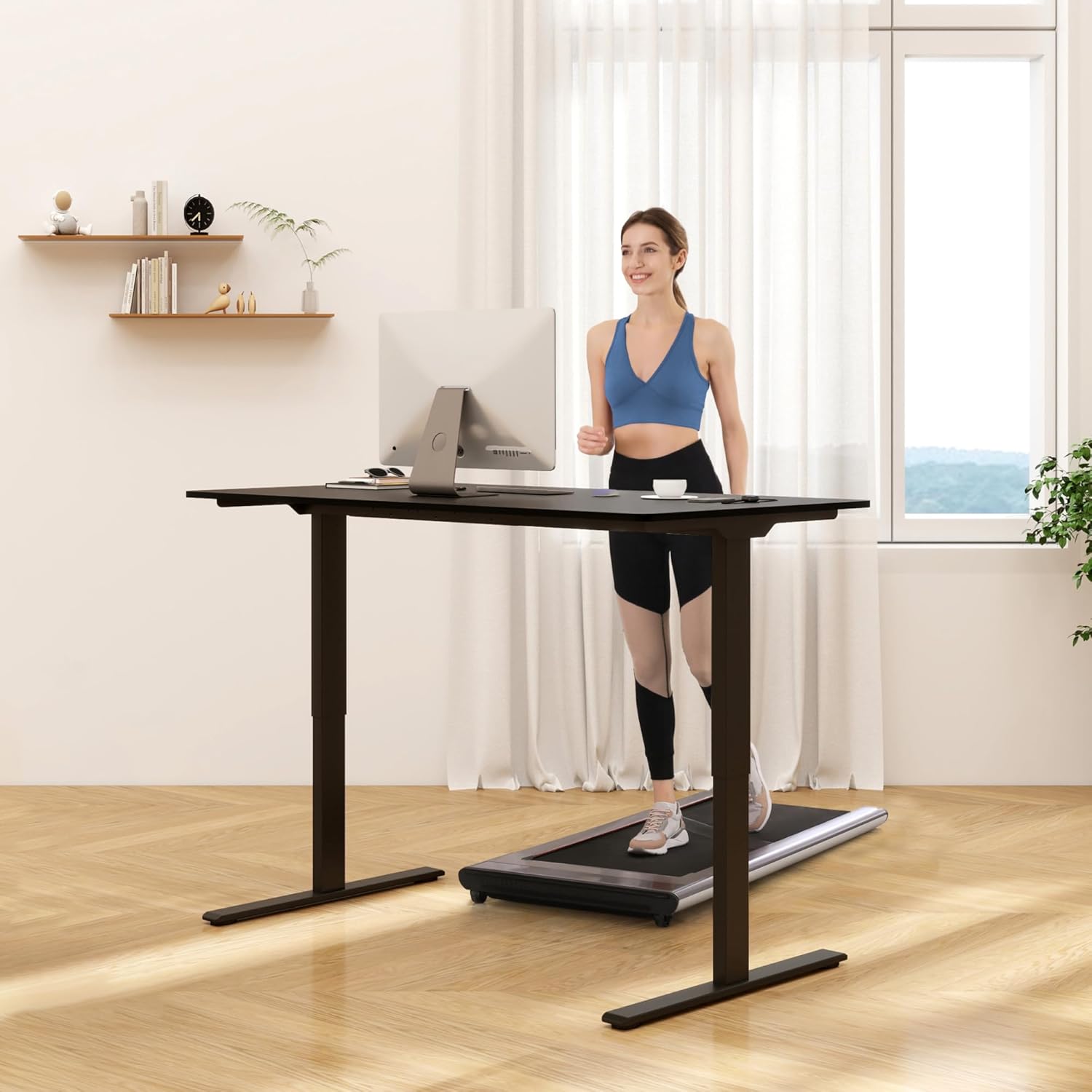 FLEXISPOT Standing Desk Electric Height Adjustable Desk with 48 x 24 Inches Splice Board, Ergonomic Memory Controller, Black Top + Black Frame