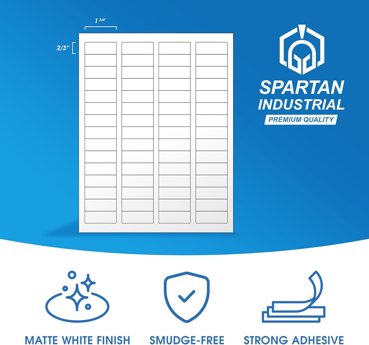 1 3/4" X 2/3" Matte White Return Address Labels Compatible with Inkjet and Laser Printers - 30 Sheets, 1800 Small Printable Stickers for Mailing, Barcodes, Organization - Spartan Industrial