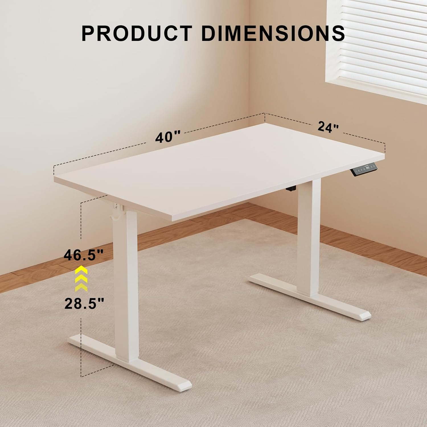 40x24 Inches Whole Piece Electric Standing Desk, Seamless One Piece Height Adjustable Sit to Stand up Desk for Home Office, Ergonomic Computer Workstation, White