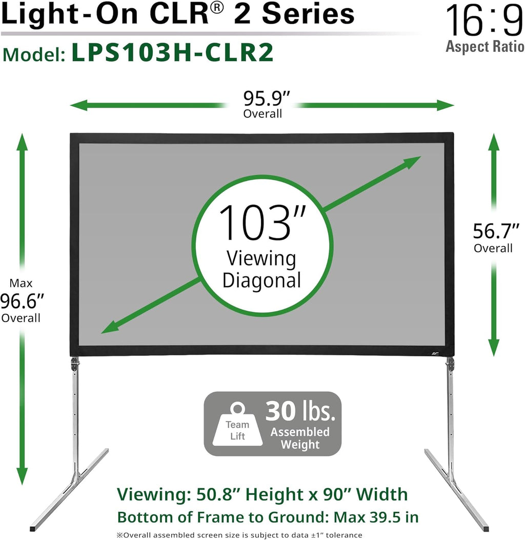 Elite Screens 103 inch ALR Portable Projector Screen with Stand 16:9 4K Height Adjustable, Short or Ultra Short Throw UST Projection, Ambient Light Rejecting Screen, Light On CLR 2 LPS103H-CLR2