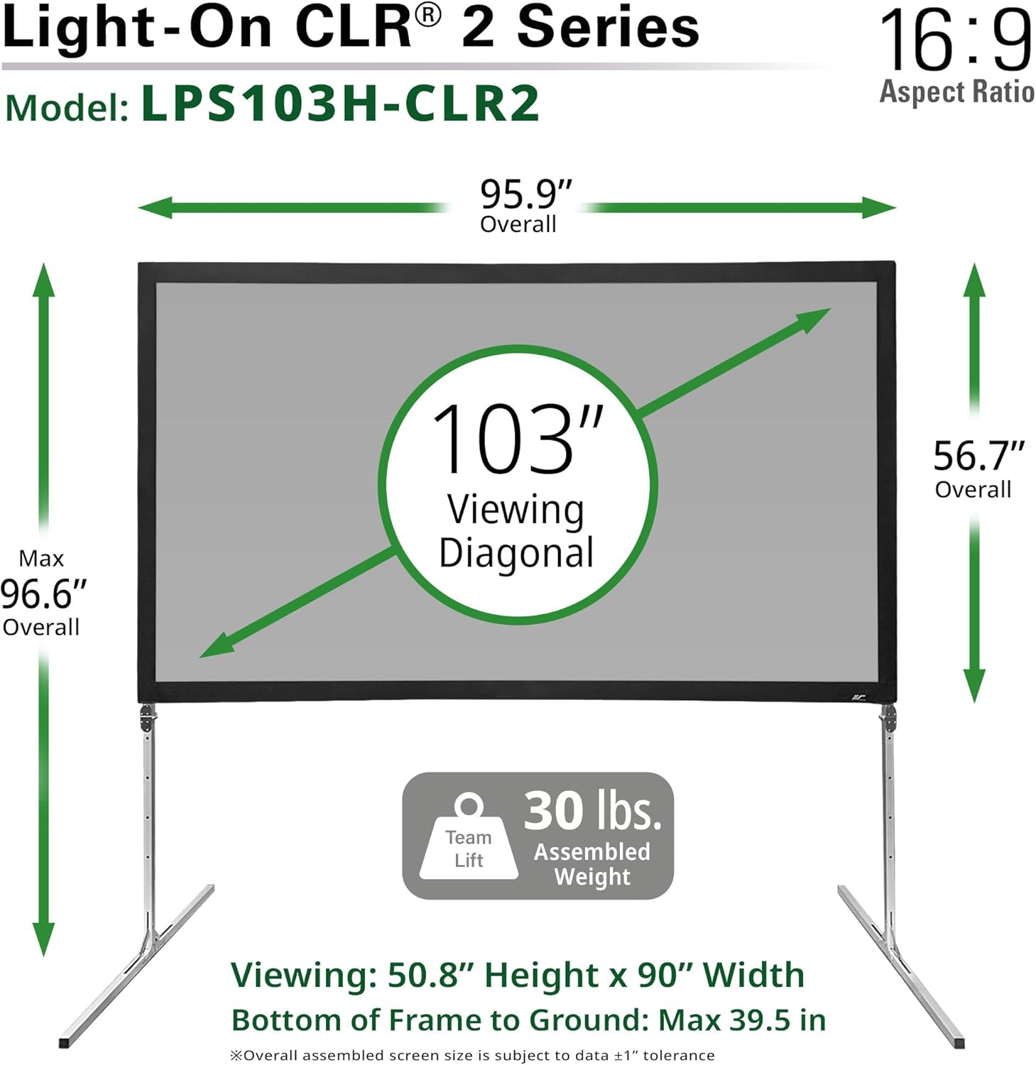 Elite Screens 103 inch ALR Portable Projector Screen with Stand 16:9 4K Height Adjustable, Short or Ultra Short Throw UST Projection, Ambient Light Rejecting Screen, Light On CLR 2 LPS103H-CLR2