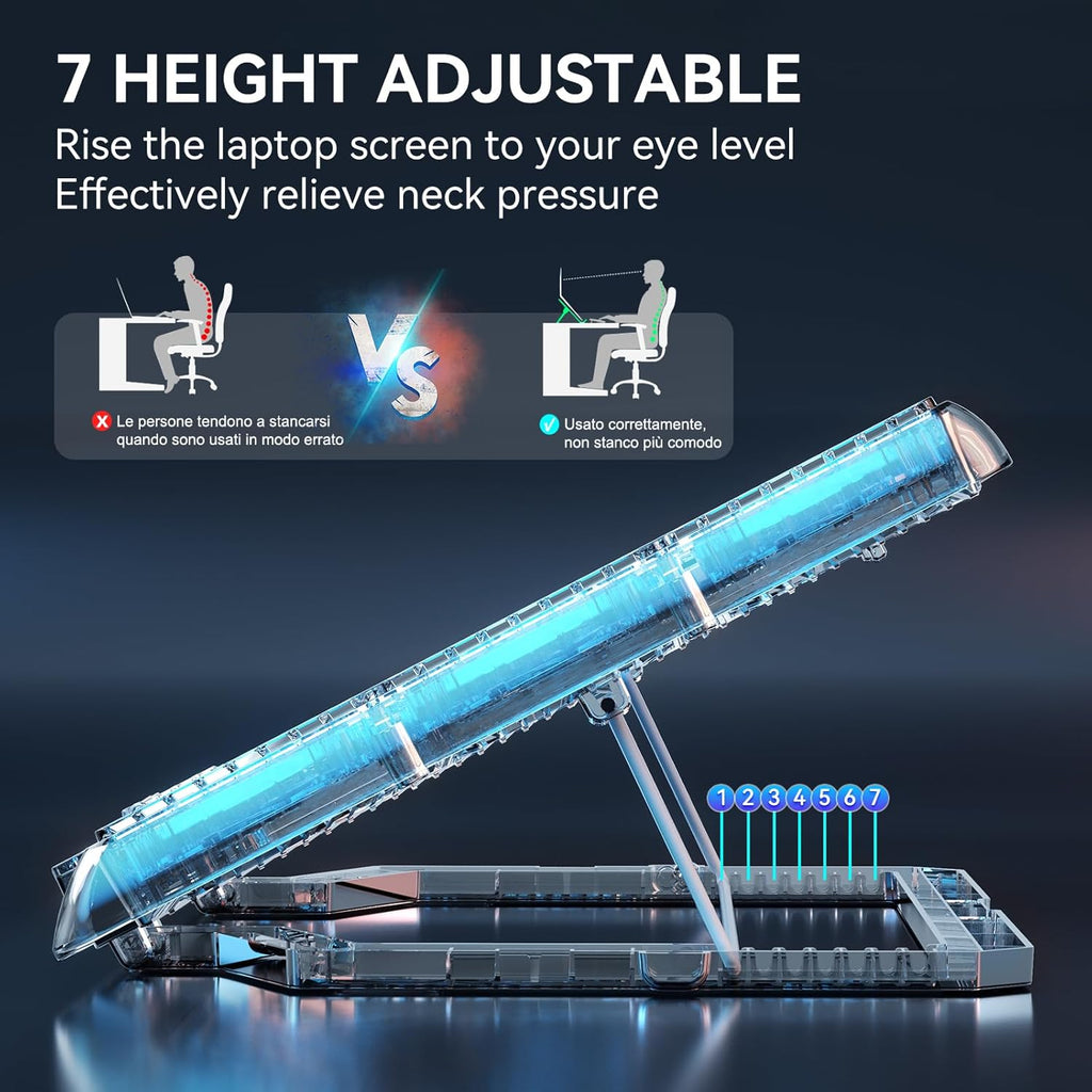 ICE COOREL Gaming Laptop Cooling Pad with 15 RGB Cooling Fans, Fully Transparent Laptop Fan Cooler Pad for 15-21 Inch, Gaming Laptop Cooler Stand with 8 Height Adjustable, USB Port and Type-C Port