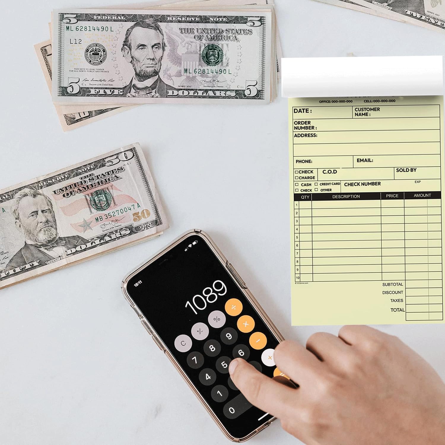 Custom 5.5" X 8.5" Invoice Receipt Book, Carbonless NCR Invoice Book in 2-Part Duplicate Receipts, Estimates, Purchase Orders, Sales Orders, Price Forms with Your Company/Business Name