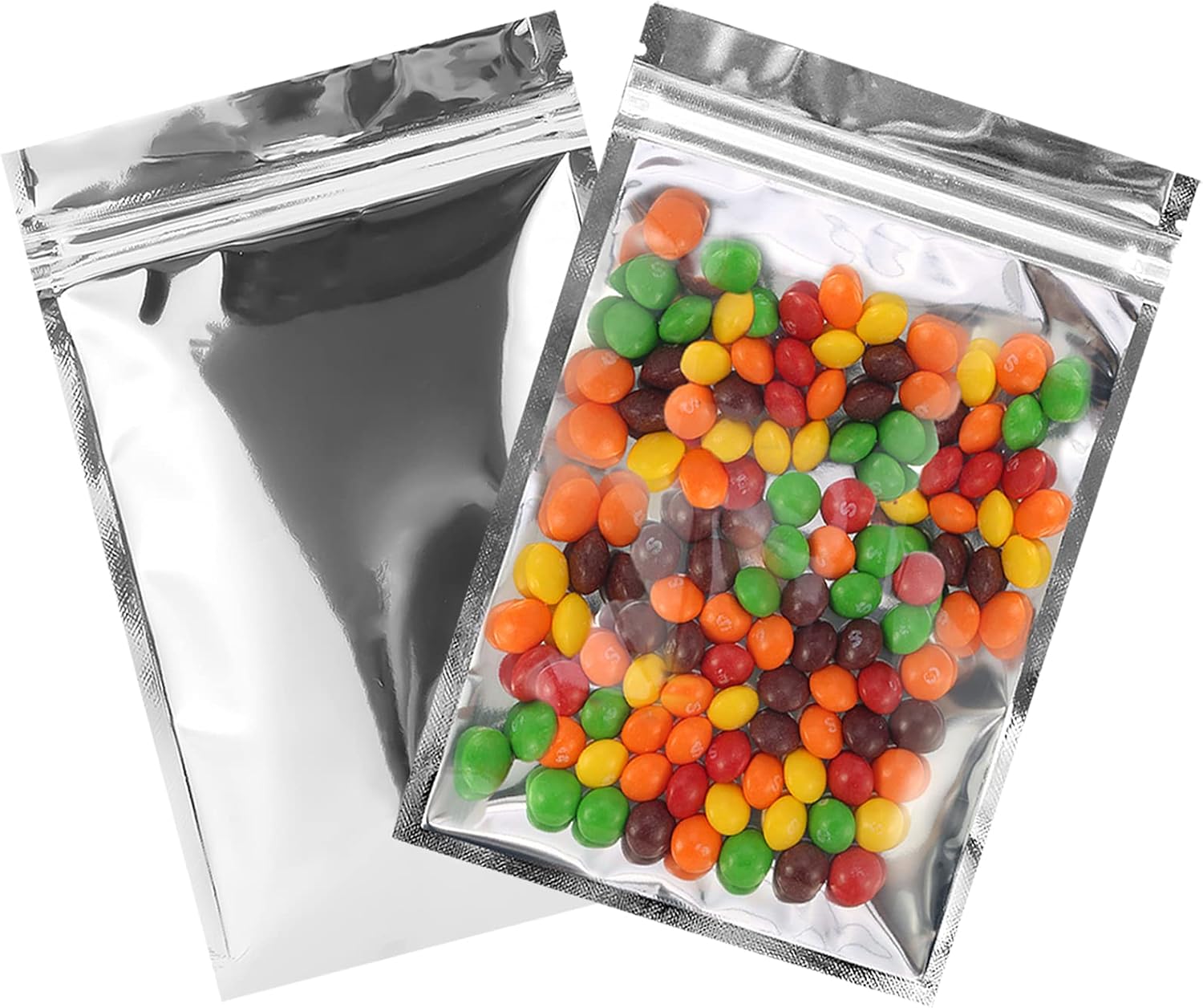 Resealable Mylar Bags | 100 Pcs 7 X 10 Inch | Smell Proof Bag Heat Seal Cute Packaging Foil Food Sealable Small Front Clear Plastic Silver for Storage Candy Beef Jerky Jewerly Product