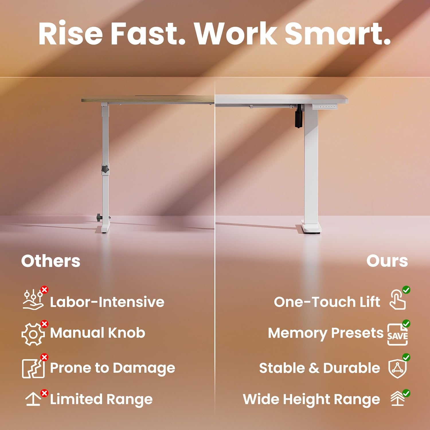 HUANUO 43 x 24 inch Electric Standing Desk Adjustable Height, 4 Memory Height Settings, Sit Stand Up Desk for Home Office & Computer Workstation, White